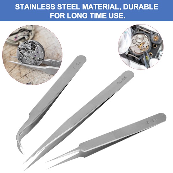 3 kpl / set ruostumattomasta teräksestä set pinsetit watch ja korujen korjaustyökaluille
