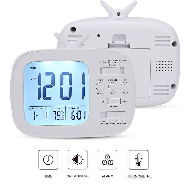Smart väckarklocka Multifunktionell LED Digital Display 12/24 Timmars Växling Hushåll Sovrum Tillbehör Vit