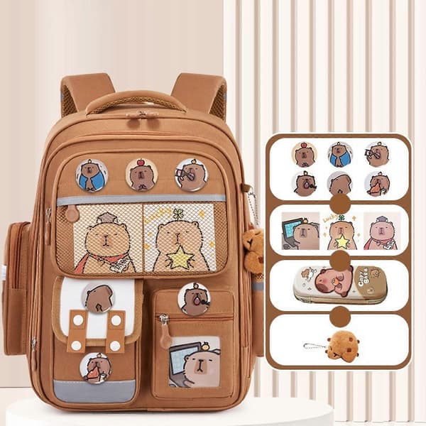 Cartoon Capybara School Backpack Lightweight and Practical Bookbag Large Capacity Daypack for Primary School Student 02 04style 04style 2