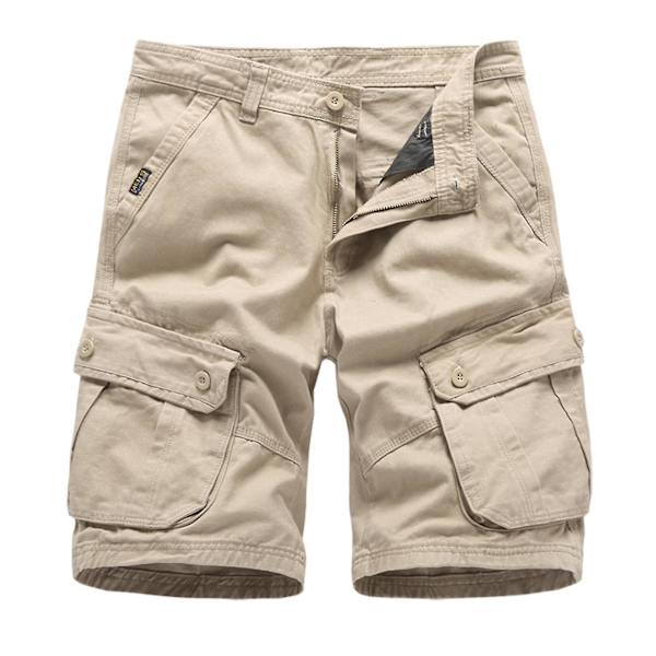 Män's Shorts med Dragkedja, Flera Fickor, Lös Passform, Khaki, Storlek L