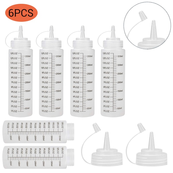 6 pcs 350ml Condiment Squeeze Bottles Salad Dressing Squeeze Bottle Condiment Dispenser Empty Bottle Kitchen Accessories