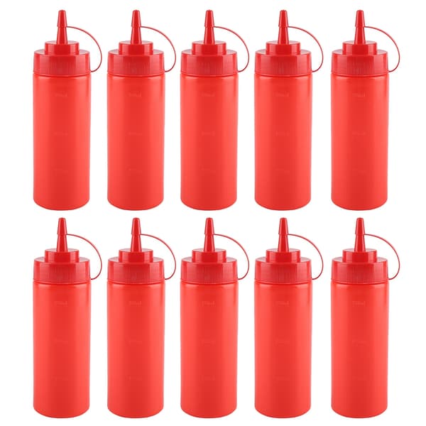 340 ml 10 st/set plastkrydddispenser för sås, olja, grädde, vinäger (röd)