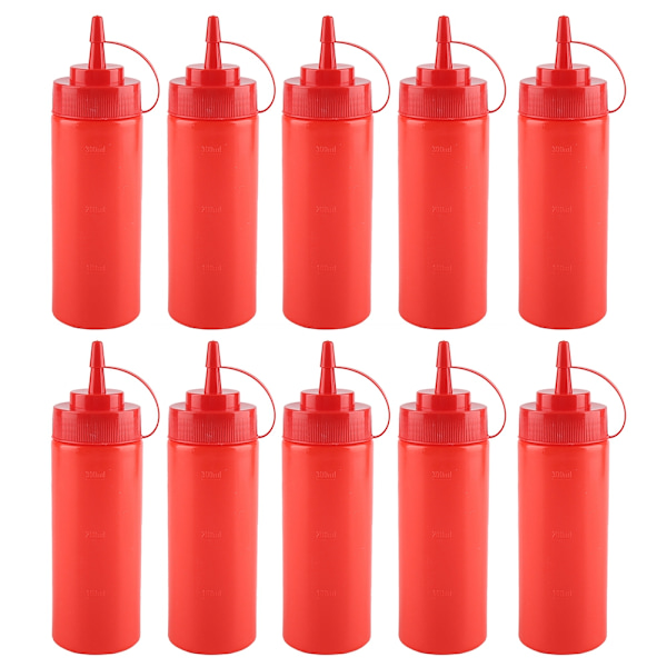 340 ml 10 stk / sæt plastik krydderidispenser til sauce, olie, fløde, eddike (rød)