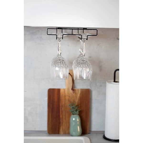 Svart Set med 2 Glashållare för Hylla - Kökskåpsmodul för 6 Glas, Metall, 22 x 7,5 x 26 cm
