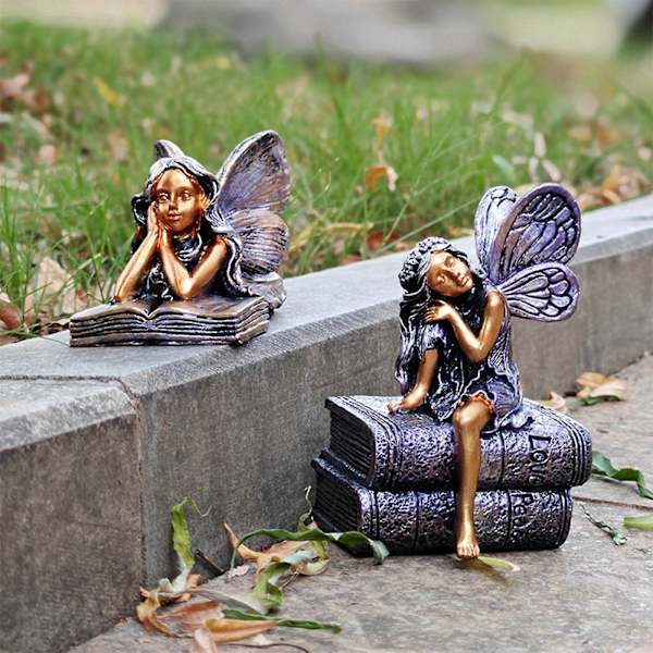 Engel Statue Kunstværk Skrivebords Ornament til Stue Hylde Pejs Liggende Læsende Engel