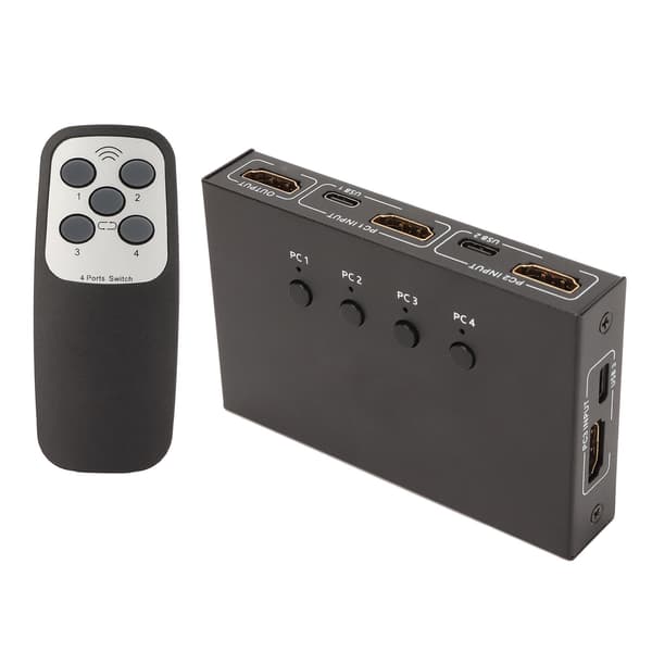 KVM Switcher 4K 60Hz 18Gbps 4 ind 1 ud HD Multimedia Interface 2.0 KVM Switcher med USB-interface