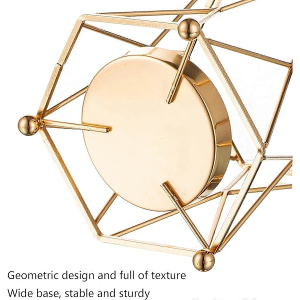 Glasvas med geometriskt metallstativ, guld ljusstake för pelarljus, 19 cm hög