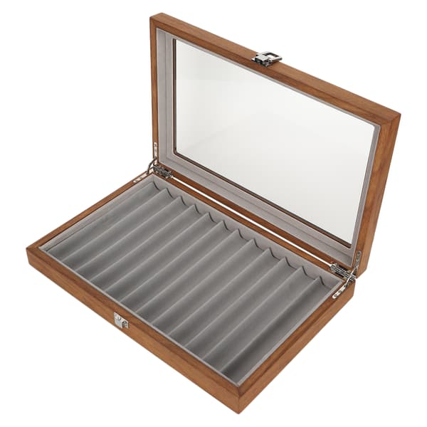 Træ Fontæne Pen Display Case Organizer Valnød Træ Opbevarings Gaveæske til 12 Penne Display