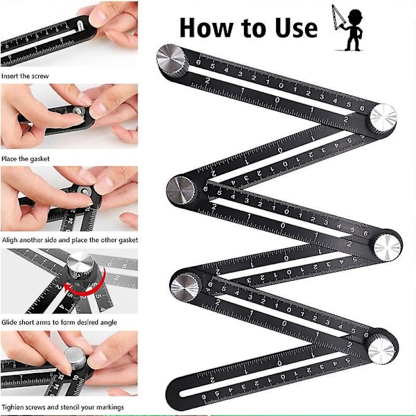 Vinkelmåler - Multi-vinkel Målelinjal Aluminium Legering Sammenleggbar Linjal