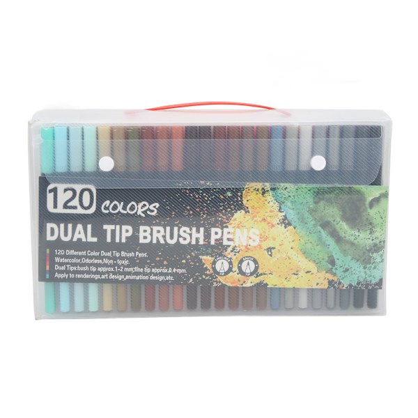 120 farger dobbelthodede fineliner-tusjer 0,4 mm fineliner-penner med gjennomsiktig boks for voksne og barns fargeleggingsbøker
