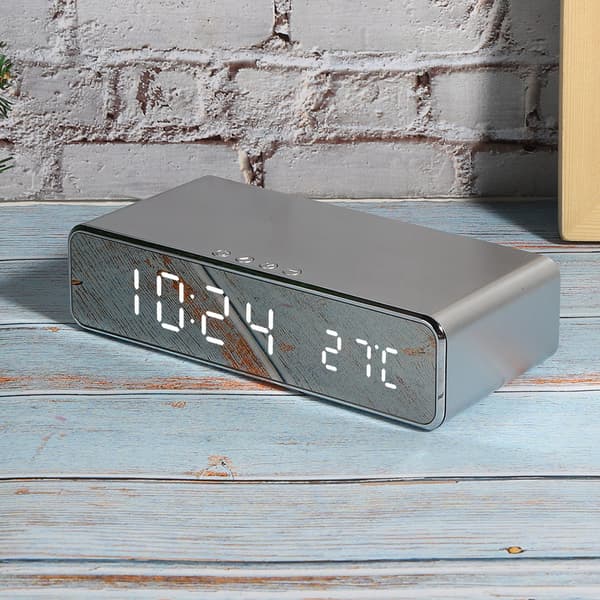 3 i 1 Elektronisk Sängklocka Termometer Digital Väckarklocka Trådlös Laddare