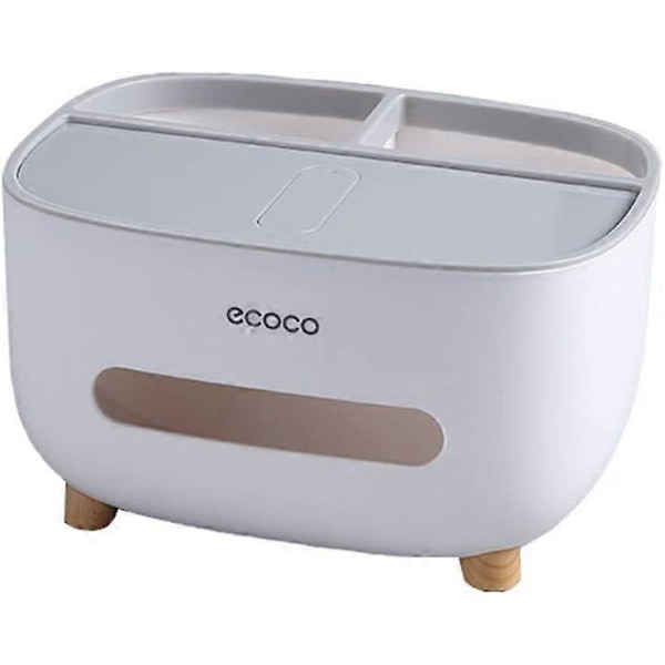 Servettbox, PVC-servettbox, Multifunktionsbox, Pennhållare, Fjärrkontrollhållare, Servetthållare, Förvaringsbox, kosmetisk servettbox (Grå-1)