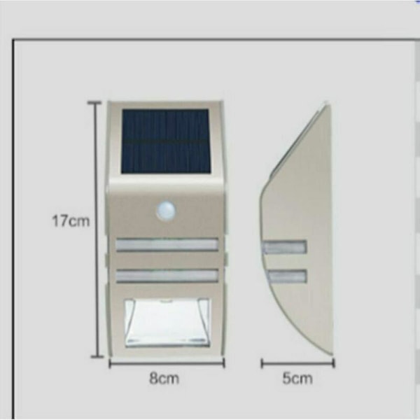 2 st Solar LED Vägglampa Rostfritt Stål Material Infraröd Sensor Lampa för Uteplats, Trädgård, Hall (Vitt Ljus)