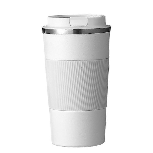 Kaffekopp, Isolert Kaffekopp Rustfritt Stål Reisekopp - Dobbel Vegg Bilkopp Isolasjonslokk Miljøvennlig Gjenbrukbar Kaffekopp, 380ML/13oz (Hvit-A)