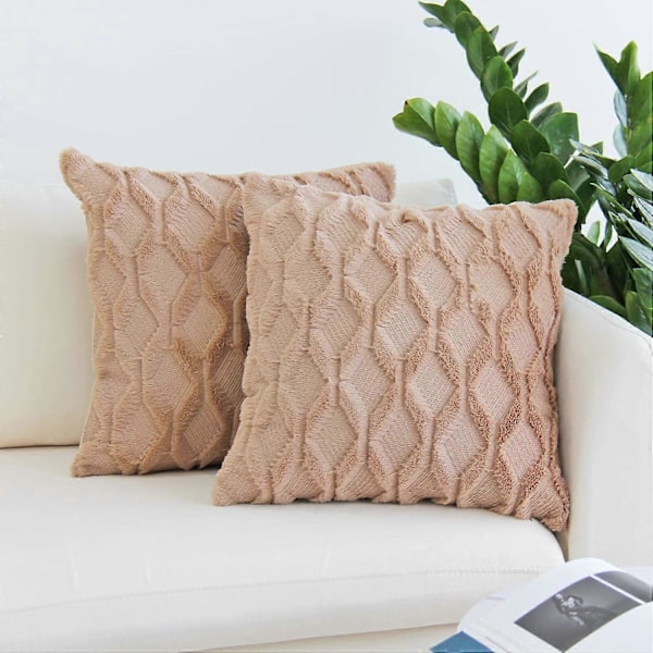 Plysch Kort Ull Sammet Dekorativa Prydnadskuddar Lyxig Stil Kuddfodral Fuskpäls Örngott för Soffa Sovrum 2-pack 45 x 45 cm Khaki