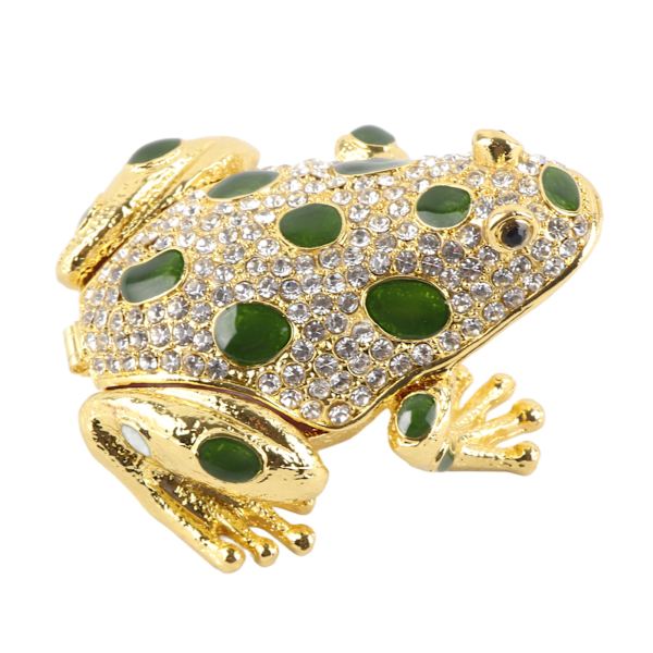 Rhinestone Frog Smyckeskrin Målad Galvaniserad Groda Figur Smyckeskrin Dekorationer