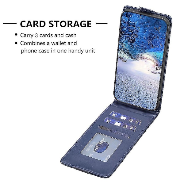 Til Samsung Galaxy A35 5G Etui Kortholder Vertikal Flip Læder Cover-B11 Blå