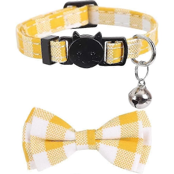 Set Katt Halsband Avtagbart med Söt Fluga och Bjällra Rutigt för Kattunge Justerbar Säkerhet