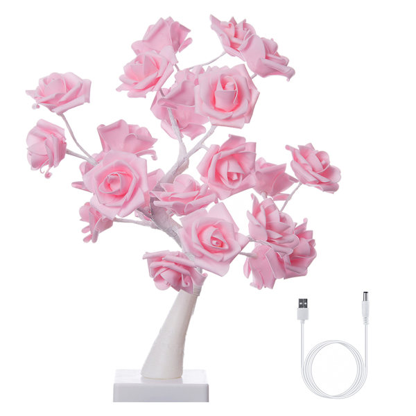 Desktop Rose Bonsai Tree Lamp 24 LED Tree Lamp Batteridrevet Dekorativt Lys for Stue Soverom