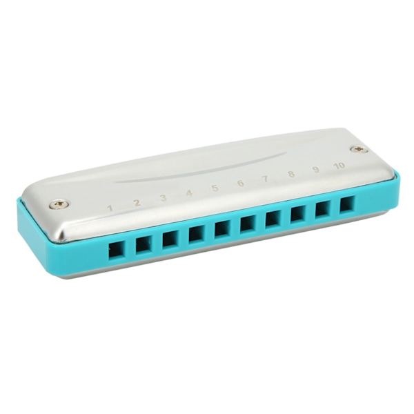 Blues Harmonica 10-hulls munnspill C-nøkkel rustfritt stål deksel liten søt bærbar gave (blå)