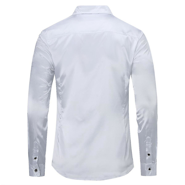 Miesten rento, valkoinen, kiiltävä, pitkähihainen, slim-fit-pukeutumispaita