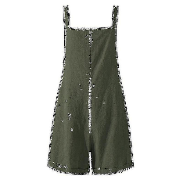 Ærmeløs bomuldslinned kvinders jumpsuit shorts S grøn