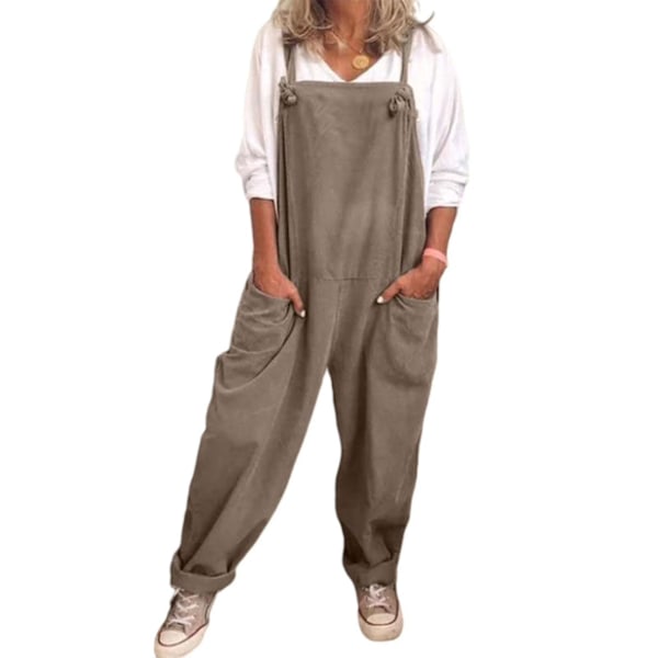 Summer Khaki Women's Cotton Linen Overall Suspender Pants