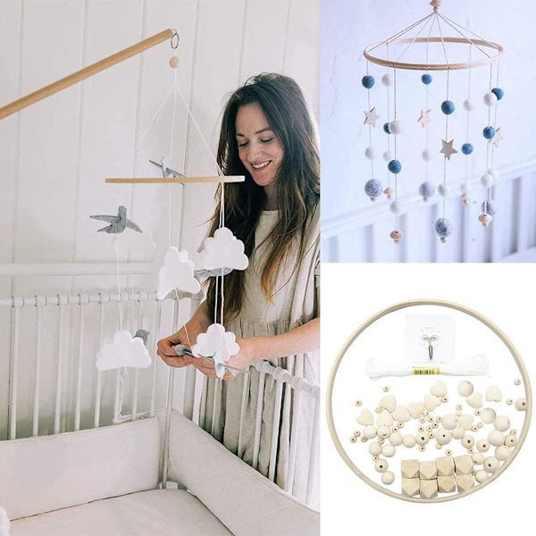 DIY Trävindspel Sängklocka Kit Handgjord Babymobil Träkit för Barn Flickor eller Pojkar