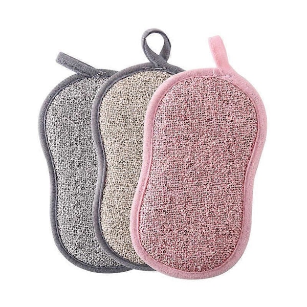 3-pack Tvättbara Disktrasor, Återanvändbar Disktrasor, Mikrofiber Skrubbtrasor, Antibakteriella Dubbelsidiga Svamppads för Rengöring