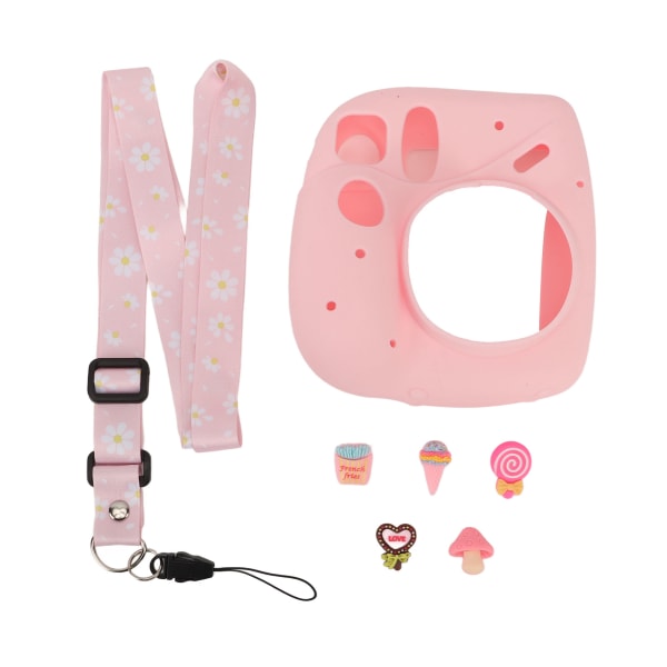 Instant Camera Cover med axelrem Mjukt case för Instax Mini 7 Plus Pink Dessert
