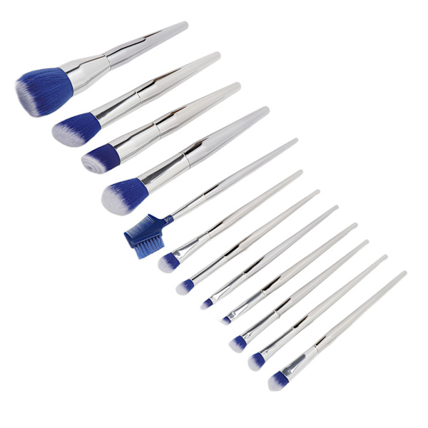 Makeup pensel sæt blå serie blød tekstur aluminium rør PU opbevaringspose bærbar 12 stk kosmetisk skygge pensel