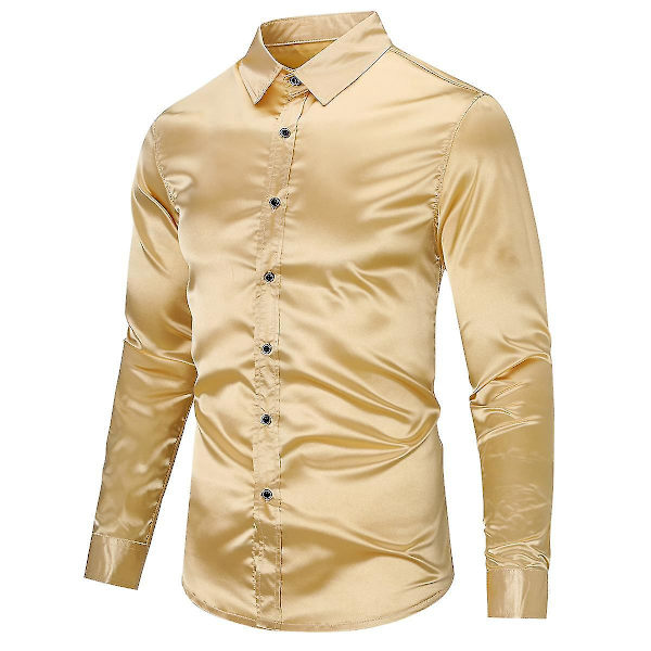 Gullfarget Slim Fit Langarmet Herre Casual Formell Skjorte