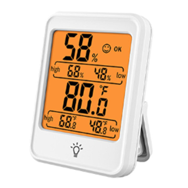 Termometer Hygrometer Inomhus Digital Temperatur Fuktighet Monitor Mätare med Bakgrundsbelysning för Växthus Vit