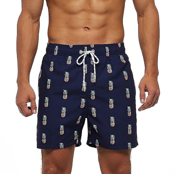 Quick Dry Men's Beach Board Shorts Swim Trunks - Navy Pineapple