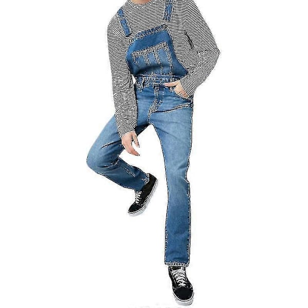 Denim Overalls til mænd - Løs pasform Bib Seler Bukser Dungarees Jeans Jumpsuits Mørkeblå S