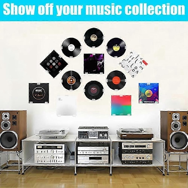 Vinylplate Veggfeste Display Holder Uten Skruer, 36 STK Akryl Vinylplate Holder Selvklebende Klar Uten Boring Vinyl