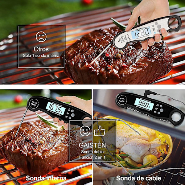Digital Kötttermometer Dubbla Sonden Snabbläsning LCD-Skärm Köksmatlagning Alarm