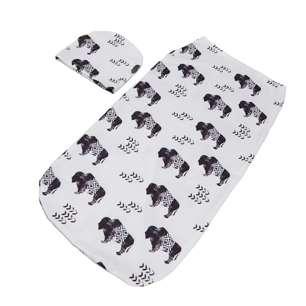 Myk Swaddle Sack Myk Elastisk Anti-Skrekk Baby Swaddle Teppet Lue Sett Nyfødt Wrap Baby Lue Sett for 0 til 3 Måneder Baby Kveg