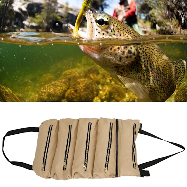 Multifunktionell bärbar canvasverktygsrulle väska utomhus fiske trädgårdsförvaringspåse Khaki
