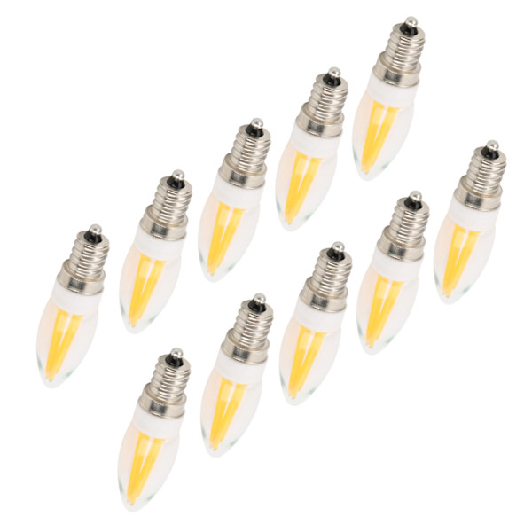 10 stk. E12 Lang Filament Pærer 3W AC110V Lysekrone Loftlampe Pære Varm Hvid
