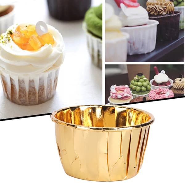 50 stk. dobbeltsidede krøllede papirkopper, varmebestandige bageforme til muffins (guld)