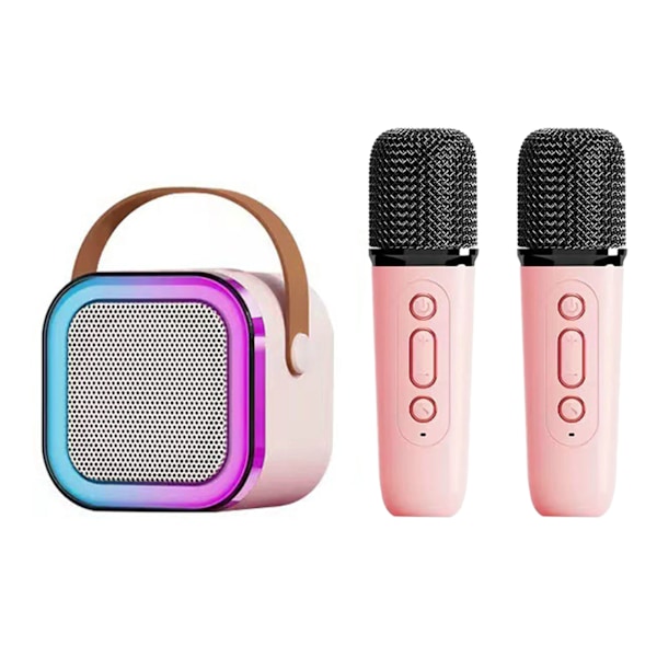 Mini Karaoke-maskine Karaoke-højttaler med trådløs mikrofon Lyseffekter Bærbart karaoke-system med batteri til hjemmefest Pink med 2 mikrofoner