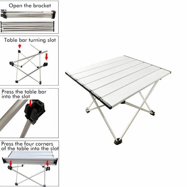 Rullebord i aluminiumlegering for camping, rullebord, sklisikker, slitesterk, minipiknikbord for camping, fotturer, reiser