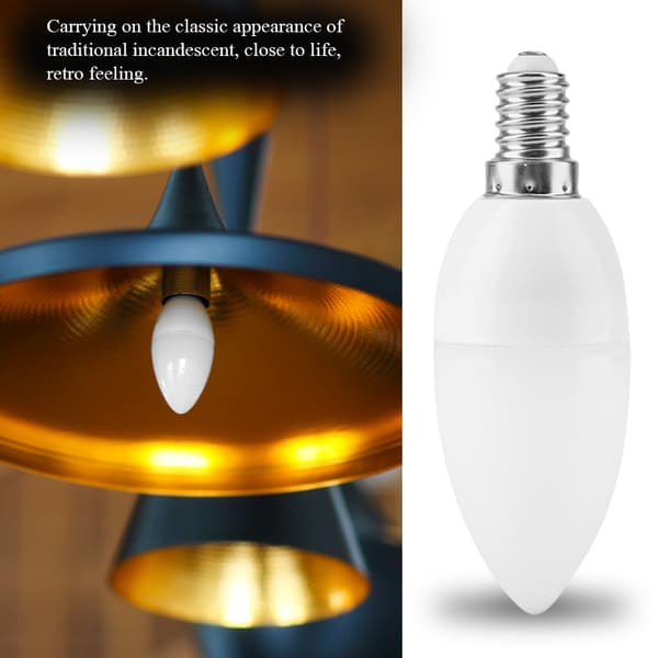 LED-lyspære i retrostil, E14-sokkel, stearinlysform, AC 220V (rund varmhvit)