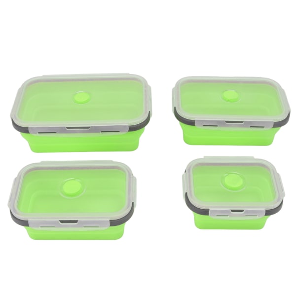 4pcs Silicone Food Storage Container Portable Kitchen Collapsible Lunch Box Meal Container for Men Women Green