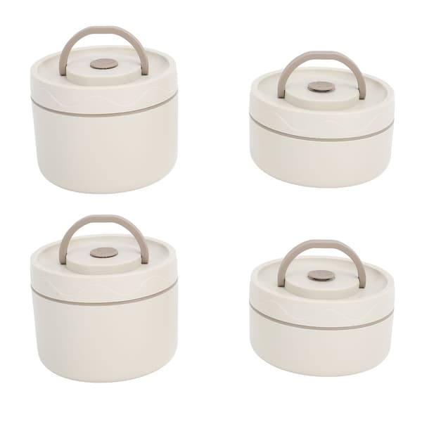 Isolert lunsjbeholder 304 rustfritt stål forseglet multifunksjonell bærbar rund termisk matboks med termisk pose beige 4 stk