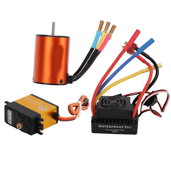 3650 3900KV Borstlös Motor 60A ESC 20kg Styrväxel Set Uppgraderad Vattentät för 1/10RC Fjärrkontrollbil