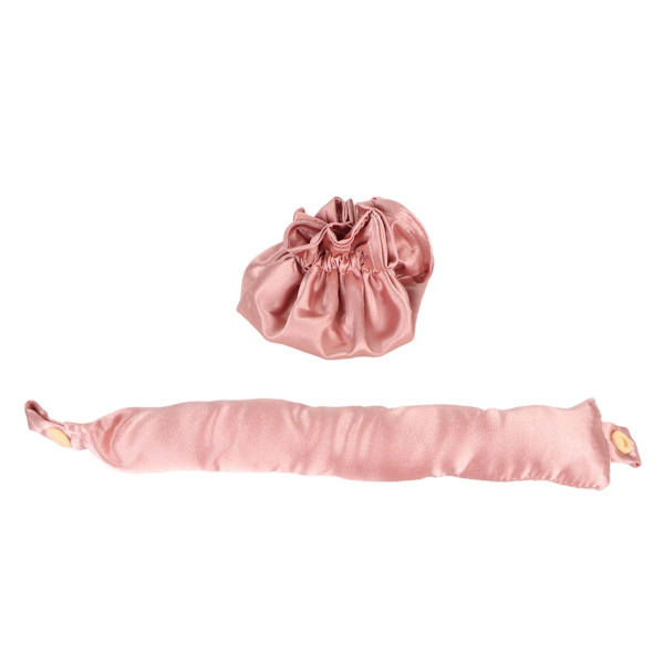 Värmefri bulle hårstyling kit tyg bärbar mjuk satin värmefri locktång för sovande långt hår dammig rosa