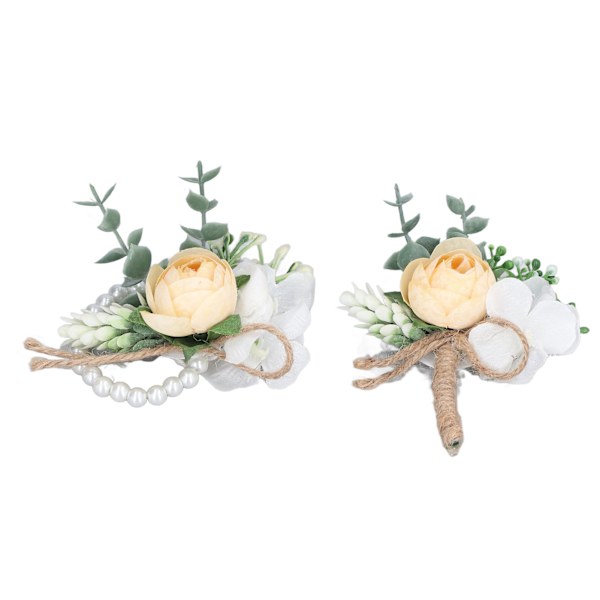 Corsage Utsøkt Bærbar Bryllup Brudepike Brudgom Perle Gul Håndleddsblomst Corsage Sett