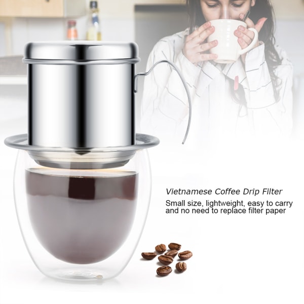 Rustfritt stål kopp vietnamesisk kaffedrypp Filter Maker Infuser Home Sliver